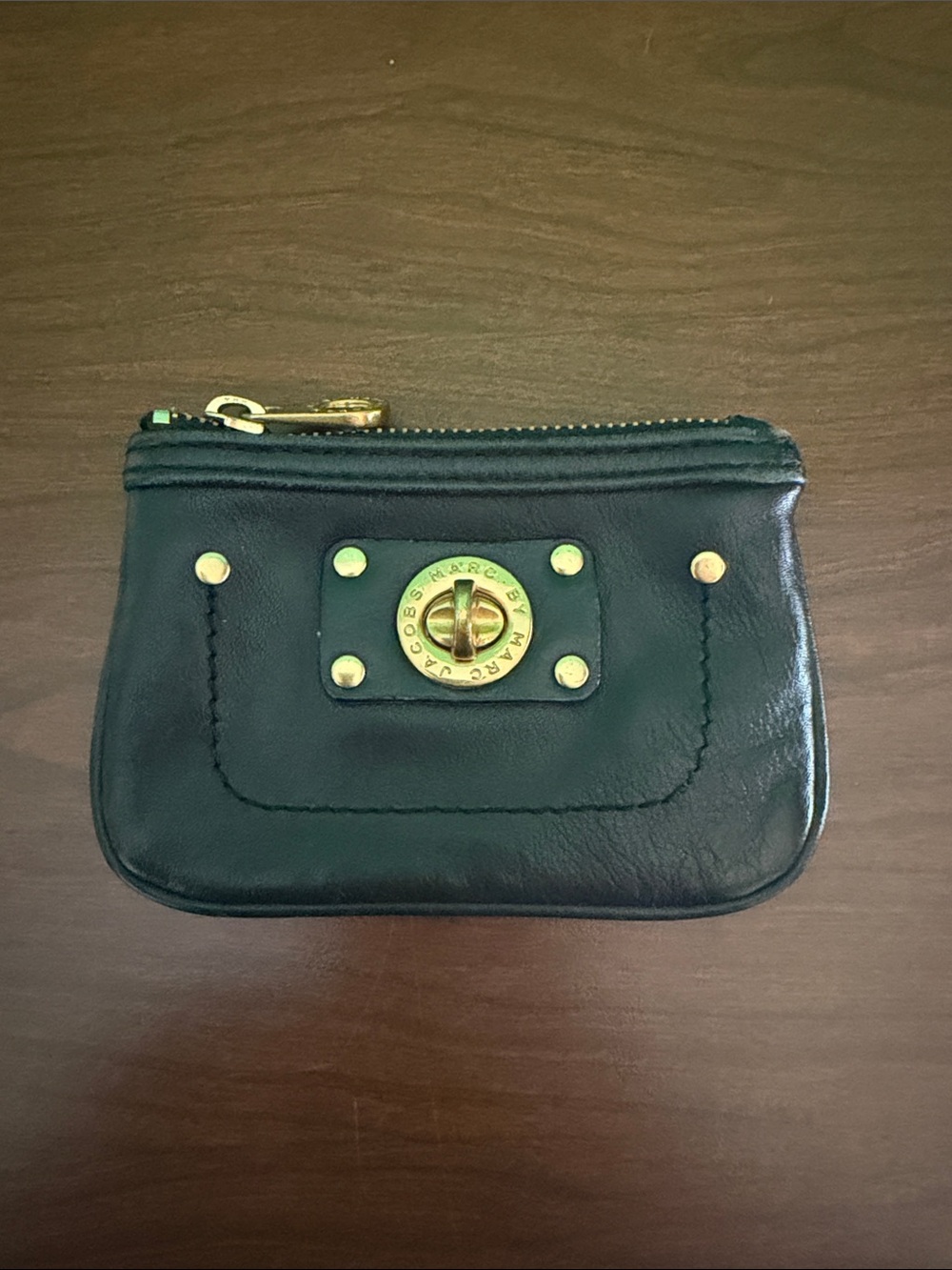 Marc by Marc Jacobs Black Leather Key Pouch Coin Purse Gold Hardware